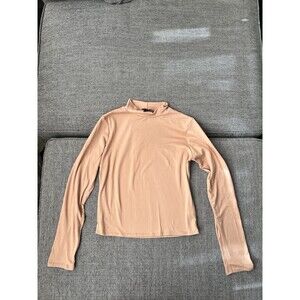 Brit And Bri Women’s Long Sleeve Pink Crop Top Turtle Neck Soft Medium